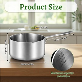 17 oz / 500 ml Stainless Steel Butter Warmer, Mini Sauce Pot Milk Warmer Measuring Pan with Dual Pour Spout Stainless Steel Pot for Heating Milk, Chocolate, Food, Butter, Coffee, Egg Pan