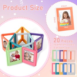 Gugxiom 20 Pack 3 Inch Magnetic Photo Frame, Plastic Colorful Picture Frame Set, Mini Magnetic Frames for Fridge, Table Photo Display for Home Office (Multicoloured, 20)