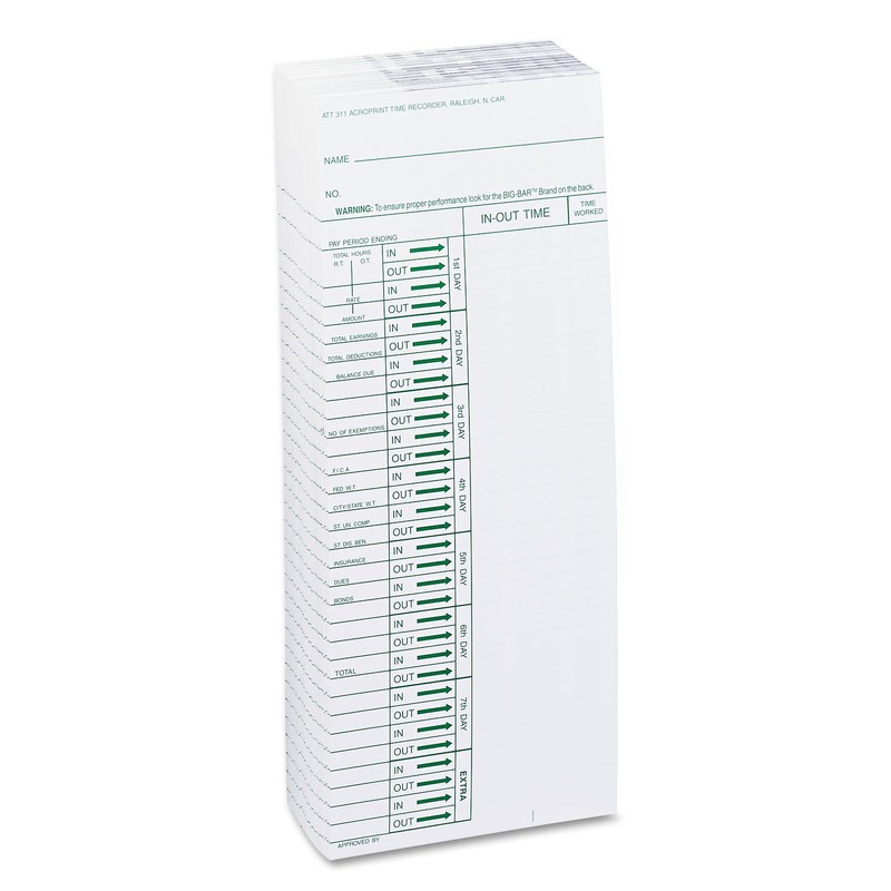 Acroprint 09-6103-080 Time Card for ATT310 Time Recorder, Pack of