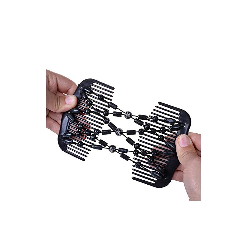 LOVEF Women Magic Hair Combs Wood Beaded Stretch Double Side
