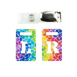 Radiopak L and R radiography radiographs radiographs with rainbow drops, multicoloured pattern clip with metal buttons