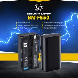 BM NP-F550 Battery with Built-in USB-C Charging Port for Sony NP F330, F550, F530, F570, F750, F770, F930, F950, F960, F970, CCD-SC55, TR516, TR716, TR818, TR910, TR917, CN-160, CN-216 LED Video Light
