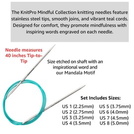 Knitpro Mindful Serenity Set 40 inch Circular Knitting Needles Size 1, 2, 3, 4, 5, 6, 7, 8 Magic Loop with Gauge, Stitch Markers & More, Fabric Case with Project Bag
