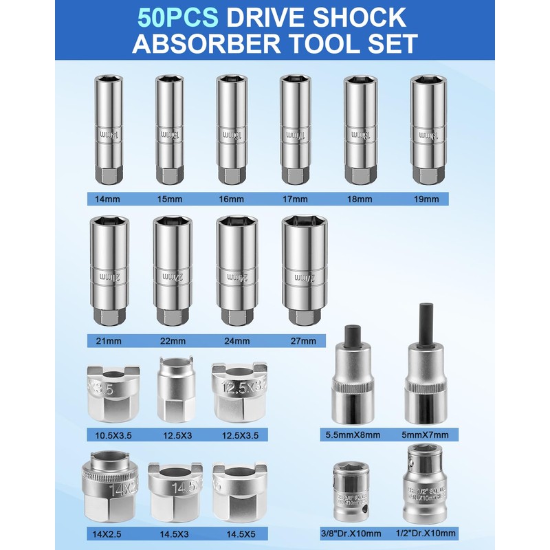 ZOMIYU 50PCS Strut Nut Socket Set Shock Absorber Socket Suspension