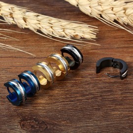 Cupimatch 3 Pairs Stainless Steel Creole Earrings Stud Earrings Fashion Jewellery for Men, Women, Gold, Black, Blue, Stainless Steel