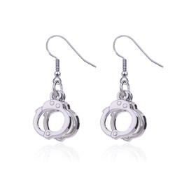 Anmpab Cute Silver Handcuffs Shape Dangle Earrings Punk Cool Trendy Handcuffs Drop Earrings for Women Jewelry Gift (Silver)