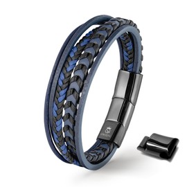 UNIQAL Men's Leather Bracelet "ARMARA" Braided Men's Bracelet Made of Genuine Leather and Stainless Steel Magnetic Closure Black Brown Blue Unisex Gift Idea Case Birthday, 21 cm, Stainless Steel, No