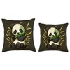 Cute Kawaii big panda eating bamboo shoots in forest Throw