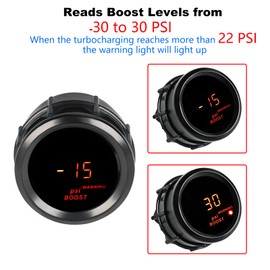 WATERWICH 2inch 52mm Turbo Boost Gauge Meter Kit 30PSI DC12V with Boost Sensor for Car Truck Marine Vehicle Automotive
