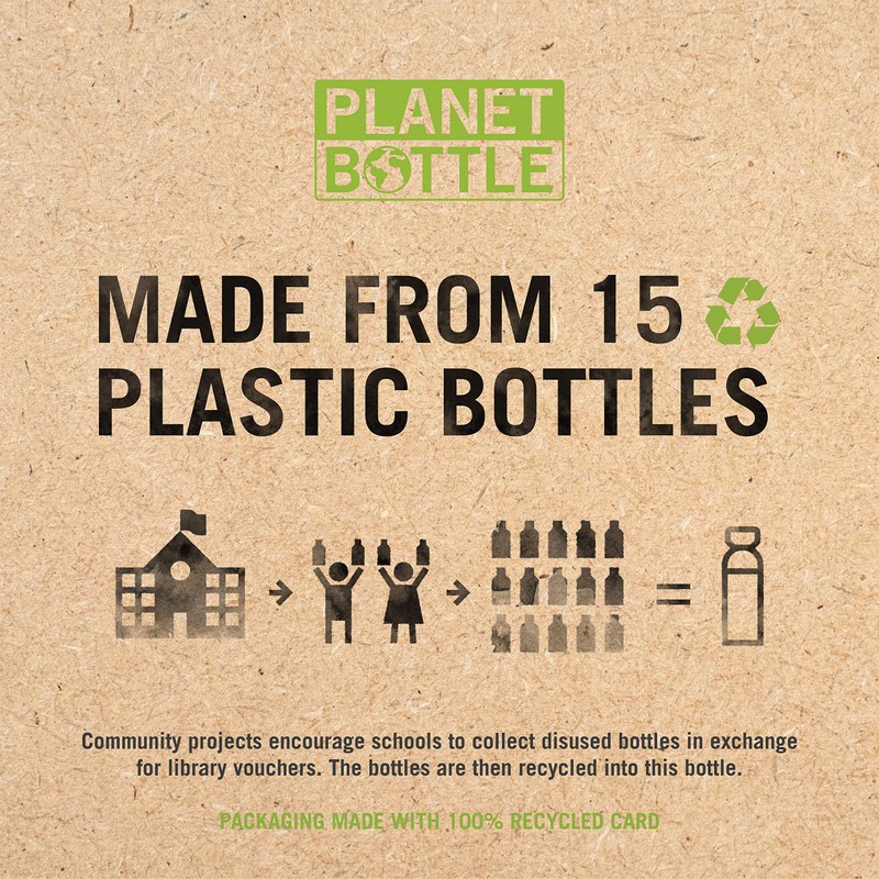 BUILT Planet Bottle, Eco Water Bottle, Recycled from 15 Plastic