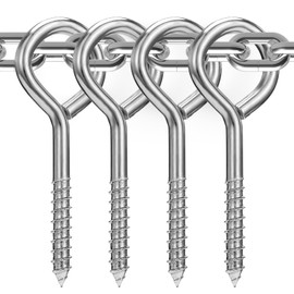 AUGHOA 5 Inch Heavy Duty Stainless Steel Eye Bolts, 4 Pcs Screw in Hooks for Wood Hanging Securing Hammock, 500 Pound Load Large Eye Bolts for Indoor and Outdoor Uses (Silver)