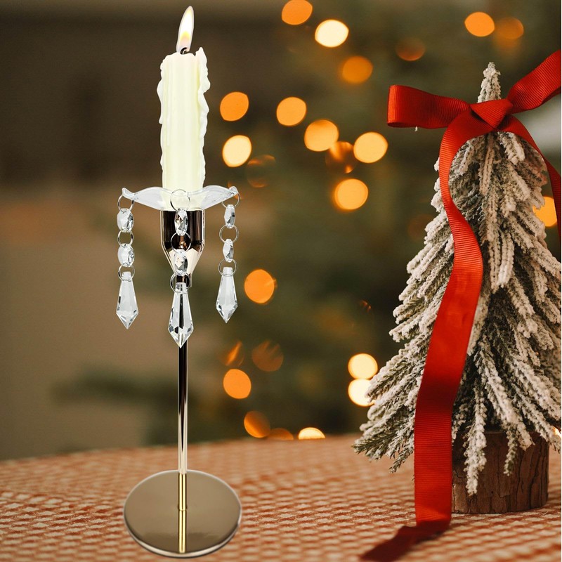 VGEUNA 4 Pieces Bent Glass Candle Bobeches with Crystal Prisms