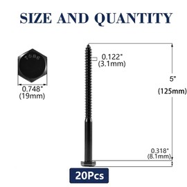 1/2" x 5" Hex Head Lag Screws Bolts 20Pcs 304 Stainless Steel 18-8, Partial Thread, Hexagon Head Wood Screws by Black Oxide by SG TZH