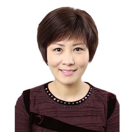 Wig, Short, 100% Human Hair, Women's Wig, Mother's Wig, Short, Hand-planted Wig, Curl, Women's 100% Human Hair, Stylish, Perm, Fluffy, Breathable (Dark Brown 04)