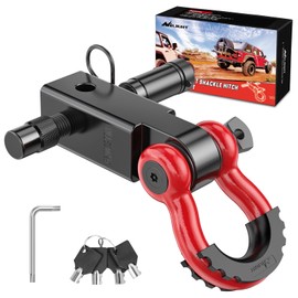 Nilight Anti-Theft Shackle Hitch Receiver 2Inch 45000 LBs Breaking Strength 3/4" Anti-Theft D Ring Shackle 5/8" Trailer Hitch Lock Pin Heavy Duty Solid Towing Kit for Trucks Off Road (Red&Black)