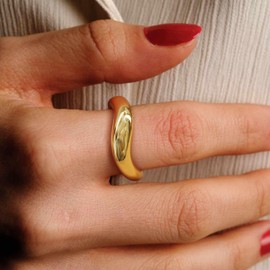 FENIMI 14K Gold Ring for Women Chunky Gold Rings Curved Bands for Women Minimalist yet Elegant Jewelry for Weddings Available Sizes 5-9 (7) (8)