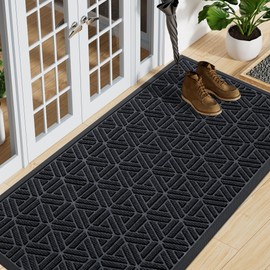 Smiry Front Door Mat Outside Entrance, Heavy Duty Natural Rubber Doormat, Trap Dirt and Moisture Easy Clean Low Profile Patio Porch Welcome Floor Mats for Entry, 59x23 Inch, Black