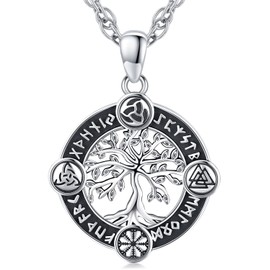 Tree of Life Necklace 925 Sterling Silver Tree of Life Viking Pendant Necklace Viking Amulet Jewellery Gifts for Men Women Stainless Steel Chain 60 cm, Sterling Silver, No Gemstone