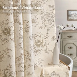 NDDYCU Farmhouse Floral Linen Shower Curtain, Vintage Beige Pattern Rustic Shower Curtains for Bathroom, Tan Taupe,72x72