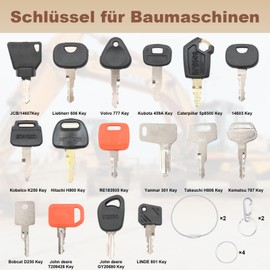 Scettar Construction machinery key set with hanger/O-rings, excavator key set for machines, universal construction machinery key set