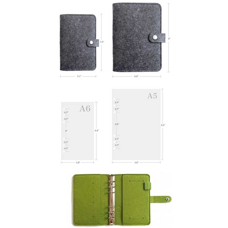 A6/ A5 6-Holes Felt Cover Round Ring View Binder File