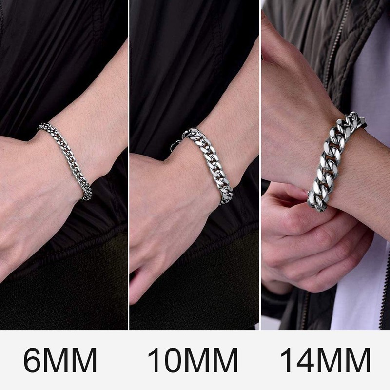 Mens Bracelet 10MM Chain 316L Stainless Steel Punk Curb Cuban