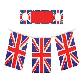 JJA Union Jack Themed British Flag, UK Bunting Banner, For Outdoor Indoor Decorations for Queen's Platinum Jubilee, National Celebrations, Events & Parties (4m)