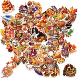 Thanksgiving Stickers Pack, 100Pcs Cute Thanksgiving Pumpkins Vinyl Waterproof Stickers for Water Bottles Envelopes Scrapbooking Crafts, Fall Sticker for Kids Adults Teens