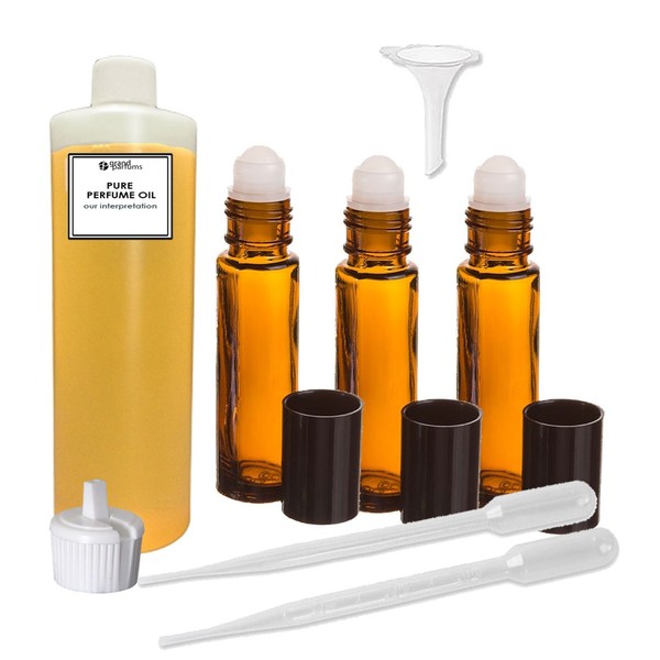 Grand Parfums Perfume Oil Set - Jazz Type Body Oil Scented Fragrance Oil - Our Interpretation, with Roll On Bottles and Tools to Fill Them (16 Oz)