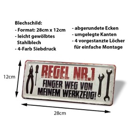 Tin Sign "Regel No.1 Finger weg von meinem Werkzeug - Decoration Hobby Keller - Metal Sign for Workshop - Door Sign for Craft Room - Decoration for Craftsmen, Screwdrivers, Mechanics - 28 x 12 cm