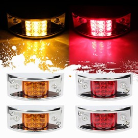 LBRST 4x Trailer Side Marker Light Rectangular Chrome Armored-style Trailer Side Marker Light 12 LED Rectangle Amber/Red Trailer Clearance Light For Freightliner Untility Boat Cargo Trailer Truck