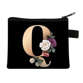 FAVORTALK Purse Pouch Black Coin Purse Small Soft Coin Wallet Initial Coin Bags Floral Money Pocket for Boy and Girls - 13619