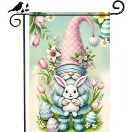 BlissYard Happy Easter Garden Flag Gnome with Bunny and Tulips Yard Flag 12x18 Inch Double Side Easter Eggs Colorful Welcome Yard Outdoor Home Display Spring Farmhouse Seasonal Flag