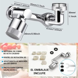 Extensor de Grifo Giratorio 1080°, Aireador Universal para Cocina y Baño