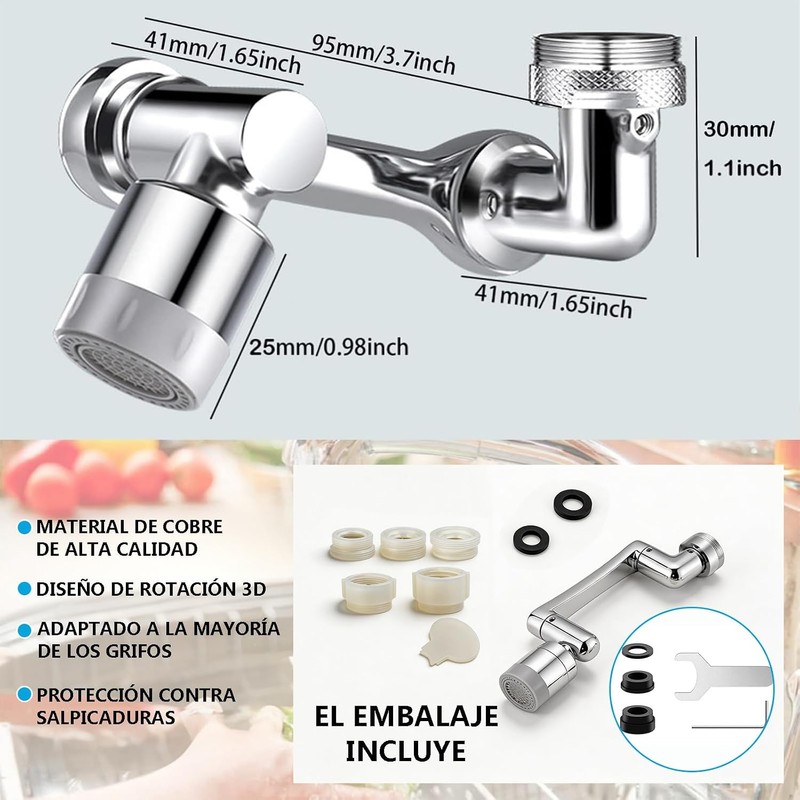 Extensor de Grifo Giratorio 1080°, Aireador Universal para Cocina y