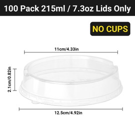Beasea Aluminum Foil Cups Plastic Lids, 100pcs 4.7 Inch Disposable for 7.3oz 215ml Ramekin Cupcake Baking (No Cups)