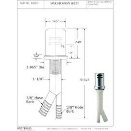 Westbrass Air Gap Kit with Skirted Brass Cap, Polished Brass, D200-1-01