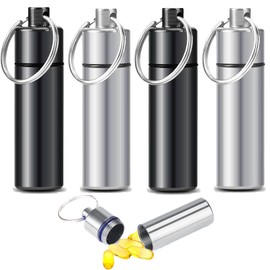 4pcs 𝐏𝐢𝐥𝐥 𝐂𝐚𝐬𝐞, Travel Pill Case Small Portable Waterproof 𝗣𝗶𝗹𝗹 𝗕𝗼𝘅𝗲𝘀 with Keychain, Made from Durable Al and Ti, Ideal for Secure Medication Storage During Outdoor Travel Daily Use