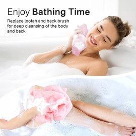 Yiclick Yiclick Exfoliating Washcloth Towel [3 Pack], Exfoliating Body Scrubber, Back Scrubber Washer for Shower Bath, African Net Sponge Loofah Body Scrub Exfoliator, Exfoliating Cloth Brush Gloves for Women (Pink)