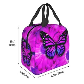 Purple Butterfly Lunch Bag for Women & Men, Insulated Lunch Box Cooler Tote Bags, Adult Reusable Lunch Boxes with Water Resistant for Work, Travel and Picnic