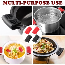 2 Pairs Silicone Assist Hot Handle Holder, Heat Resistant Potholder Cookware Handle, Black