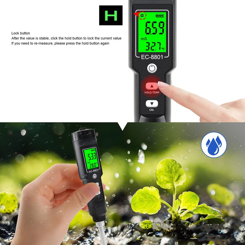 Hilitand Digital Soil Thermometer Soil EC Meter Ground Temperature EC