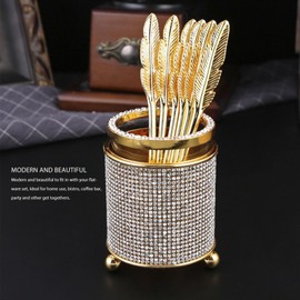 Tomotato Coffee Spoons Set with Holder, 6Pcs Zinc Alloy Gold Tea Spoon with Rhinestone Glass Cup Base Mini Dessert Spoons Set for Stirring, Mixing, Decorating