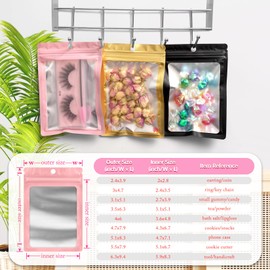 FUNFERY 100 Pack Mylar Resealable Bags Foil Packaging Bags with Clear Window,Zipper Pouch Smell Proof Bags for Food Storage,Cookies,Sample,Small Business(Pink,3x4.7inch)