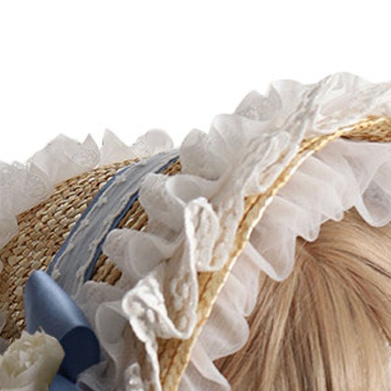 Tea Party Sun Hat Straw Plaited Lace Ribbon Tie Flowers