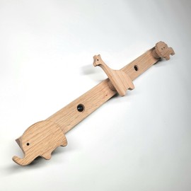 ScandiHooks Kids Solid Oak African Animals Coat Rack Wall Coat Rack Hook Rack Picture Rack Nursery Hallway Entrance Safari Lion Elephant Giraffe