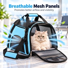Blue Pet Carrier Bag for Cats and Small Dogs – Breathable Foldable Travel Handbag with Mesh Panels in 3 Sizes