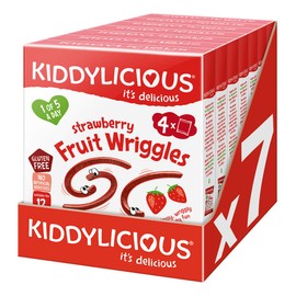 Kiddylicious Strawberry Wriggles - Delicious Real Fruit Treat for Kids - Suitable for 12+ Months - 7 Packs of 4 (28 Total)