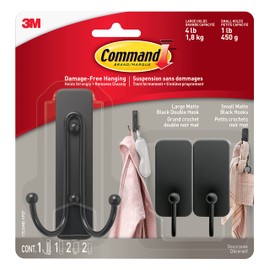 Command Matte Black Hooks Combo Pack 17036MB-VPEF, 3 Hooks, 3 Strips
