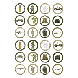 24 edible PRE CUT Army military kids childrens party decoration cupcake toppers on wafer rice paper